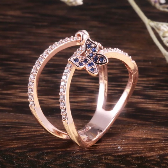New Butterfly Rose Gold 925 Sterling Silver Ring - Picture 3 of 6